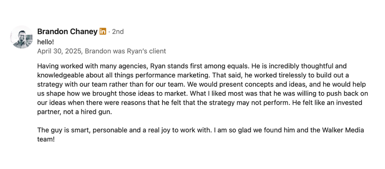 Brandon Chaney testimonial