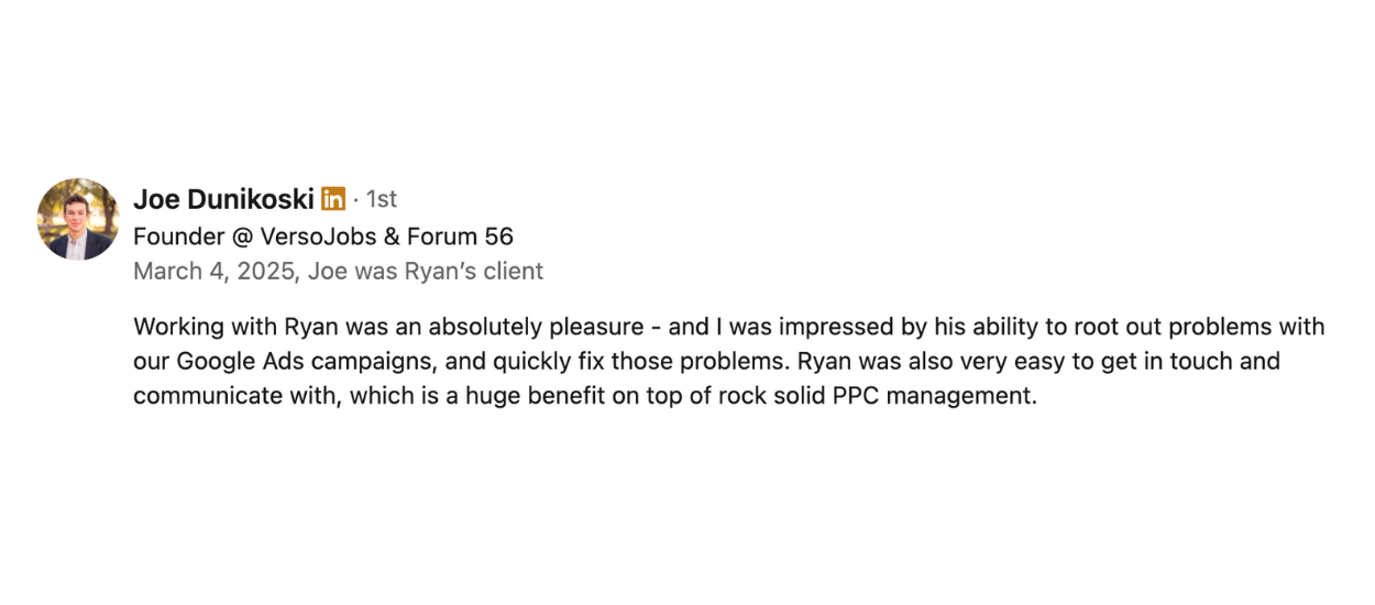 Joe Dunikoski testimonial